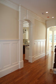 Custom wainscoting, chair rail, and crown moulding